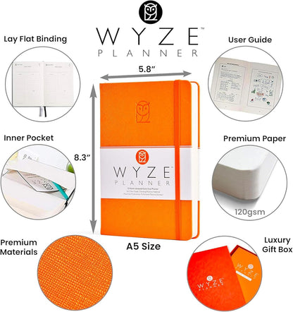 Undated Daily Planner – 3-Month A5 Productivity Organizer with Full Page Per Day, Hourly Schedule, Goal Setting, Habit Tracker, Weekly & Monthly Pages – Hardcover Time Management Notebook (Orange)