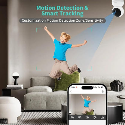 Alaga 3K Indoor Security Camera,5G and 2.4G WiFi,360° Pan and Tilt,AI Human Pet MotionDetection,Night Vision,Two-Way Audio,Compatible with Alexa & Google Assistant,Free 64G SD Card