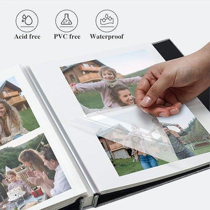 Vienrose Large Photo Album Self Adhesive for 4x6 8x10 Pictures Linen Scrapbook Album DIY 60 Blank Pages with A Metallic Pen Khaki
