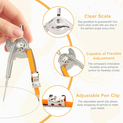 2 Pack Geometry Tool Set, Math Compass for Geometry and 6 Inch Protractor Set Include Metal Compass with Pencil and Clear Plastic Protractor for Student Classroom Office Woodworking Art Drawing