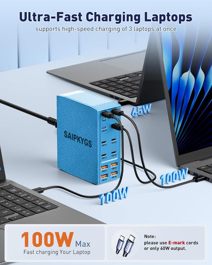 Charging Station (600W),12-Port USB C Charger Block with Dual 100W PD USB-C Fast Charging Station Hub for MacBook Pro/Air/All iPad iPhone 17/16 15/14/13/Pro Max/Samsung Galaxy Note(Blue)