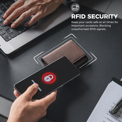 Real Leather Business Card Holder Premium RFID Blocking Card Case with ID Window and Magnetic Closure Holds Up to 40 Business Cards (Espresso)