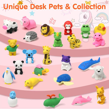 34 Pack Animal Pencil Erasers for Kids, 3D Mini Puzzle Take Apart Erasers, Desk Pets & Treasure Box Toys, Bulk Party Favors, Classroom Prizes, School Supplies, Gift for Boys & Girls