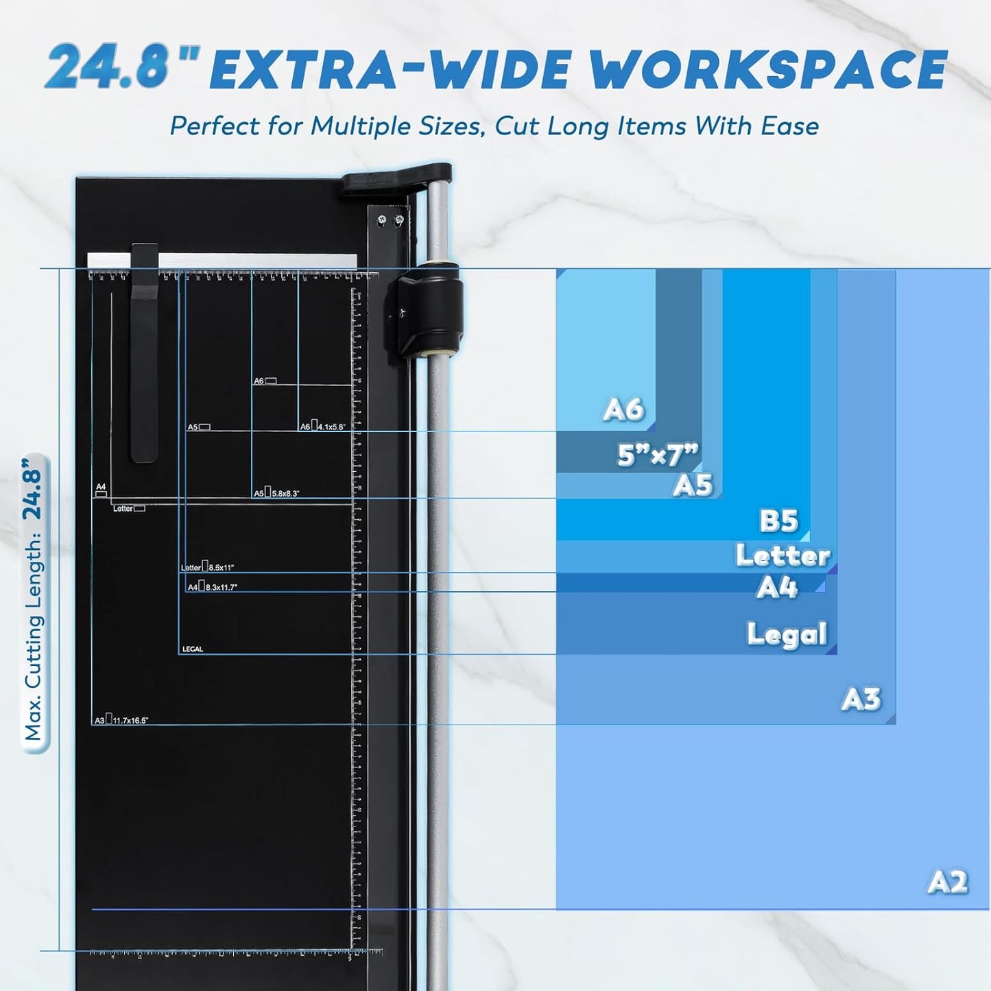 CGOLDENWALL A2 Rotary Paper Trimmer, 12 Sheets, w/Extra Blade & Gloves, for Cardstock Photo, Heavy Duty Paper Cutter for Offices Schools Crafts (24.8 Inch Cut Length)