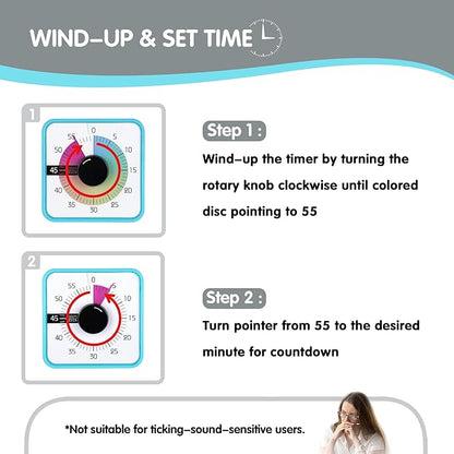 Visual Timer 7.5 inch; 60 Minute 1 Hour Countdown Timer for Kids Classroom Teaching Tool Home Office Meeting, Mechanical Countdown Clock for Exam Time Management Magnetic, Sky Blue with Colorful Disc