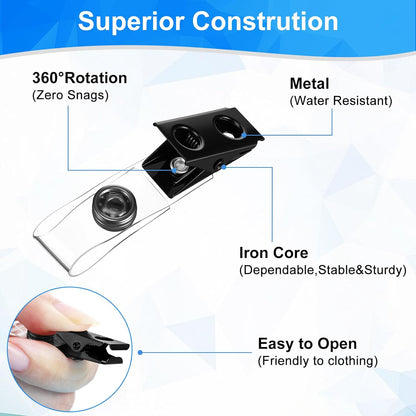 Marspark 400 Pack Metal Badge Clips with PVC Straps Double Hole ID Badge Clips for Name Tag ID Cards Holders, Office Supplies(Black)