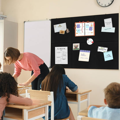 Smarpau Large Cork Board, Black Bulletin Board for Walls 48"x36", 12 Pack Pin Board Felt Wall Tiles with 35 Pushpins 50 Removable Security Stickers, Cork Boards for Office Home Decoration