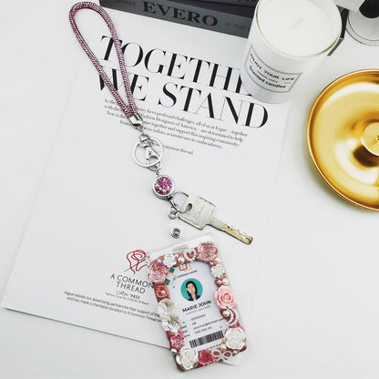 bolimoss Glittery Badge Holder Reel Retractable for Women Girls, Metal Badge Holder with Belt Clip Key Ring and Reinforced Steel Cord for ID Card Keychain (3 Pack Pink)