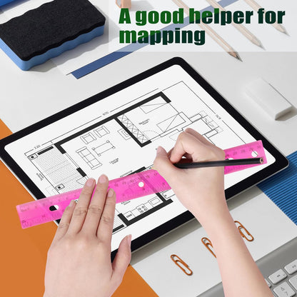 28 Pack Plastic Ruler 12 Inch Transparent Rulers - Metric Bulk for Kids School Office Classroom, Pink