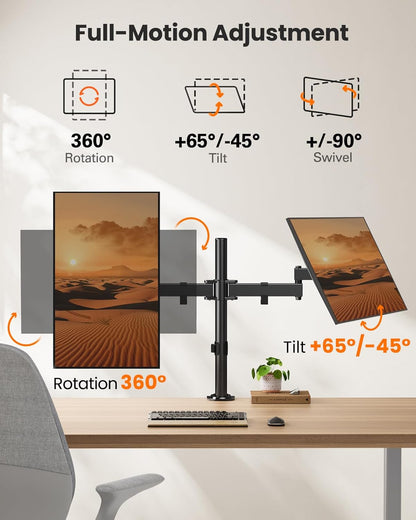 ErGear Dual Monitor Stand, Heavy-Duty Monitor Mount for 17″–32″ Monitors, Flexible Arms with Easy Dual-Monitor Alignment, Sturdy Stepped Arm Design for Superior Support, Supports 22 lbs per Arm