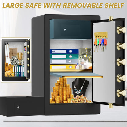 7.0 Cuft Fireproof Safe for Home, Home Safes Water and Fireproof, Safety Box with Digital Combination Lock, Fire and Water Proof Bag, Removable Shelf, Smart Alert, Safe for Money, Valuables
