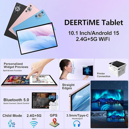 Android 15 Tablet 30GB RAM 128GB ROM 1TB TF, 2025 Electronics Tablets 10.1 Inch 8000mAh with Keyboard Mouse, 2.0GHz, 5G WiFi, BT 5.0, GMS Certified, Incell Display, Gemini AI - Rose Gold/Pink