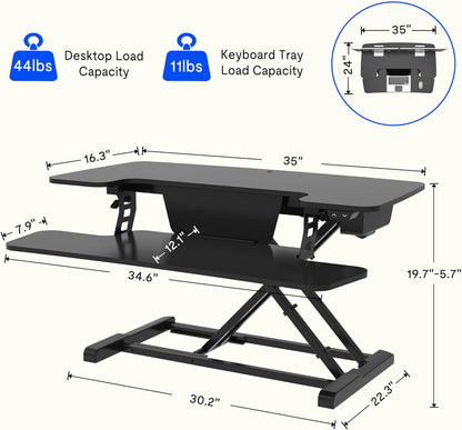 FLEXISPOT Electric Standing Desk Converter 36" Wide Motorized Stand up Riser for Monitor and Laptop, Black Height Adjustable Workstation for Home Office