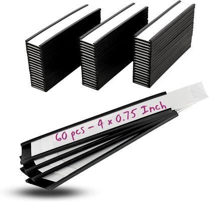 Availey 60 Pack Magnetic 'C' Channel Label Holders for Metal Racks and Shelves with Protective Films and Replacement Strips 4" x 0.75"