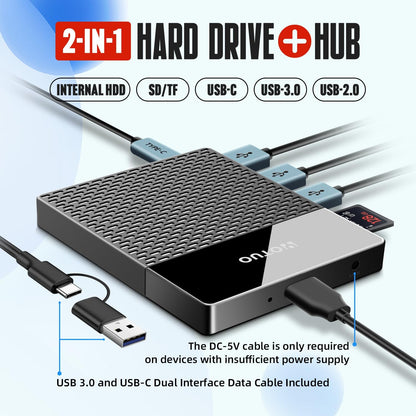 Portable Docking Station External Hard Drive 750GB Storage, USB C Multiport Hub HDD 7-in-1, USB 3.0, SD/TF Card Reader, for Windows, Mac, Android, TV, Phone, Laptop, Desktop