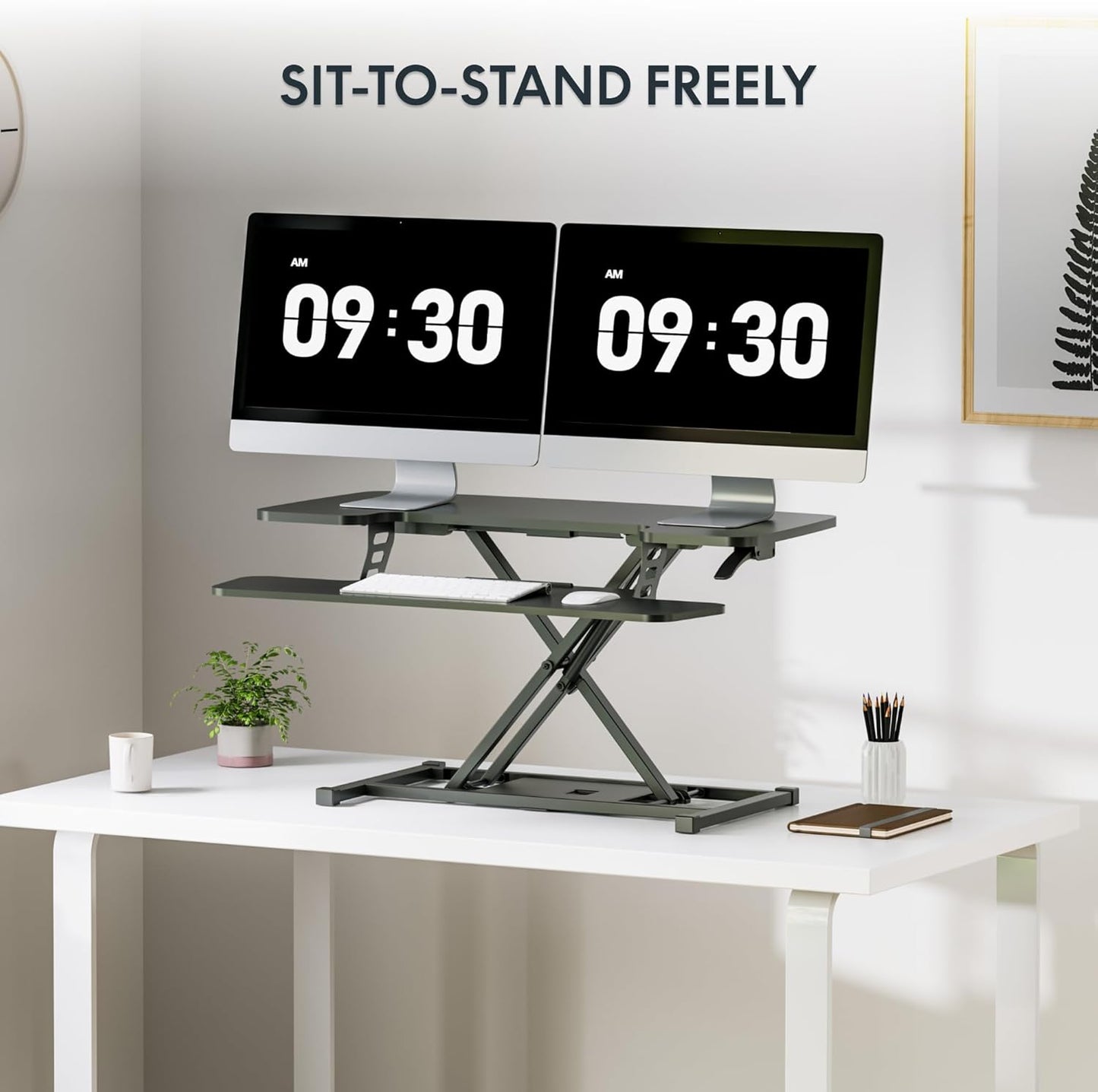FLEXISPOT 36" Wide Sit to Stand Desk Converter Height Adjustable Tabletop Workstation for Dual Monitors and Laptop Riser