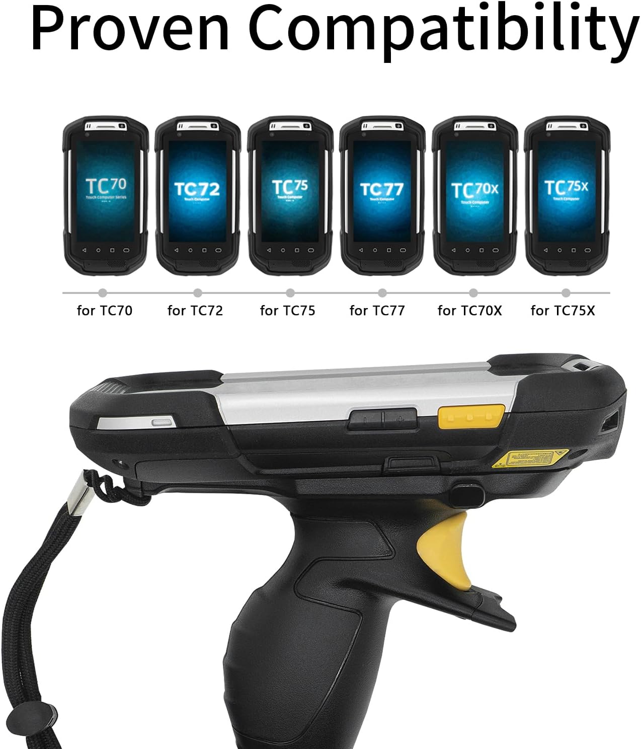 Trigger Handle for Zebra Symbol TC70 TC72 TC75 TC77 TC70x TC75x Handheld Barcode Scanner Mobile Computer - P/N: TRG-TC7X-SNP1-02 TRG-TC7X-SNP1-01 Secure Snap-On Design