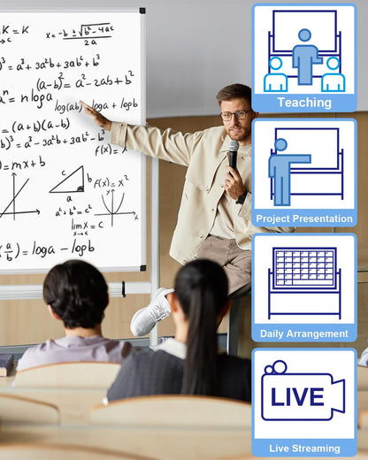 XBoard Rolling Moblie Whiteboard, 44x30 inches Double Sided Magnetic Dry Erase Board with Stand for Homeschool, Live Stream, Office, School (Calendar 44x30-Inch)