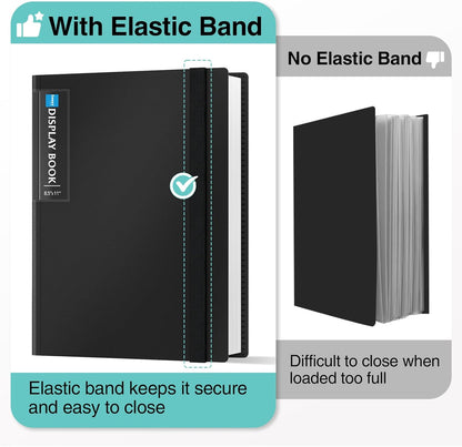 Sooez 2 Pack 72 Pocket Binder with Plastic Sleeves & Elastic Band, Large Capacity 8.5x11 Presentation Book Display 144 Pages, Art Portfolio Document Folder with Clear Sheet Protectors