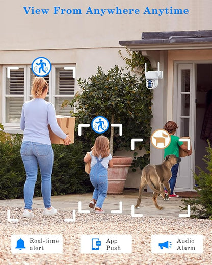 Security Camera System Outdoor Wireless for Home, ZHXINSD Dual Lens 6MP 10X Hybrid Zoom 360° Auto-Track 4 Cameras Set with 12.5" Monitor, 2.4/5G 10CH 4K NVR 24/7 Record Two-Way Audio Indoor 1TB HDD