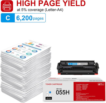 1 Pack 055H 3019C001 Cyan Whit chip Toner Cartridge: Compatible CRG 055H 3019C001 Replacement for Canon Color ImageClass MF740 LBP660C LBP664Cdw MF740C MF745Cdw i-SENSYS LBP660 MF740 Printer