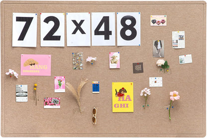 Foldable Large Felt Bulletin Board for Wall 72"x 48", Decorative Picture Framed Display Board with Self-Adhesive Tape for School, Home, Kitchen & Office Walls, Includes 30 Pins, Oatmeal