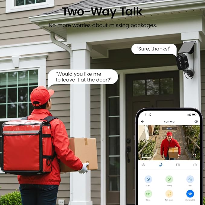 Solar Camera Outdoor Wireless-2K Battery Powered Outside Cameras for Home Security with PIR Motion Detection, Siren Alarm, 2-Way Talk, SD Card&Optional Cloud Storage, Work with Alexa, Y8 1P