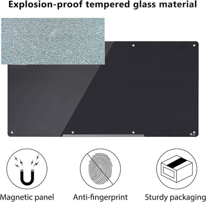 TOWON 8 x 4ft Glass Whiteboard Wall, Black Magnetic White Board Dry Erase 96 x 48 in, Big Glass Dry Erase Board with Multi-Color Markers, Strong Magnets, Pen Tray and Eraser, Frameless