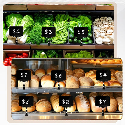 20 Pack Mini Plastic Chalkboard Sign, Price Tag Display with Rotating Clips, Double Head Rotating Merchandise Sign Clip Holder, Erasable Blackboard Holder for Business Supermarket Retail Display