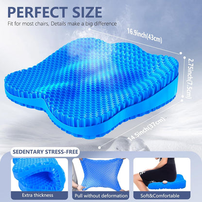 Gel Seat Cushion, Thicken Big Office Chair Cushion Chair Seat Pads for Long Sitting, Sciatica & Hip Pain Relief, Egg Seat Cushion for Wheelchair Car Office Home Travel Outdoor