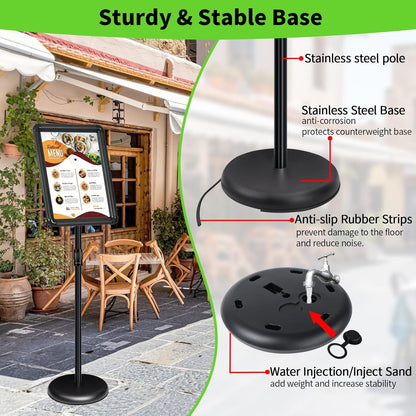 6Pack Adjustable Pedestal Sign Holder - 11''x17'', Floor Standing Poster Stand for Vertical/Horizontal View, Outdoor/Indoor Sign Holders (Black, Round)