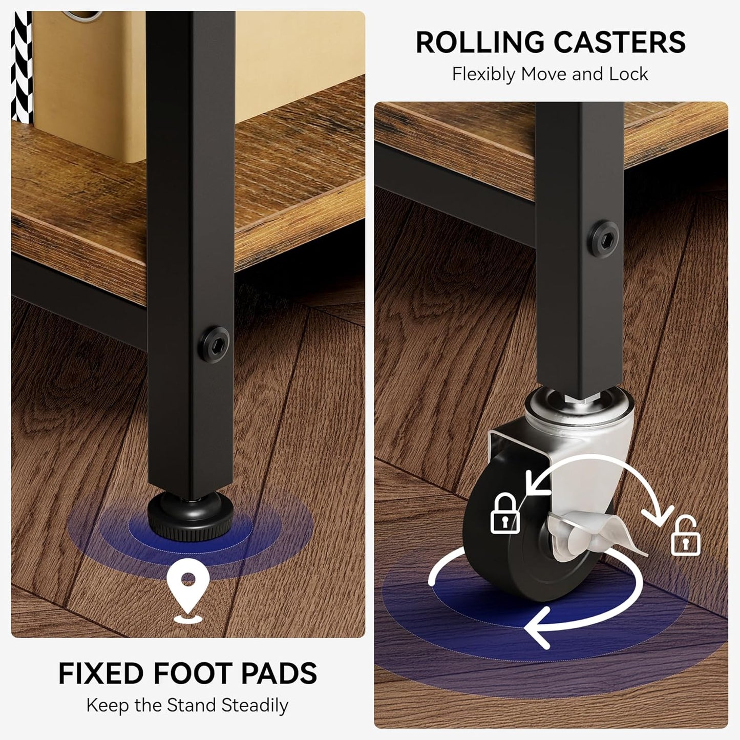 Warmiehomy 24"x24"x30" Large Printer Stand with Storage, 3 Tier Rolling Printer Cart Table, Mini Fridge Stand with Wheels, Use for 3D Laser Printer Home Office, Rustic Brown