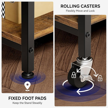 Warmiehomy 24"x24"x30" Large Printer Stand with Storage, 3 Tier Rolling Printer Cart Table, Mini Fridge Stand with Wheels, Use for 3D Laser Printer Home Office, Rustic Brown