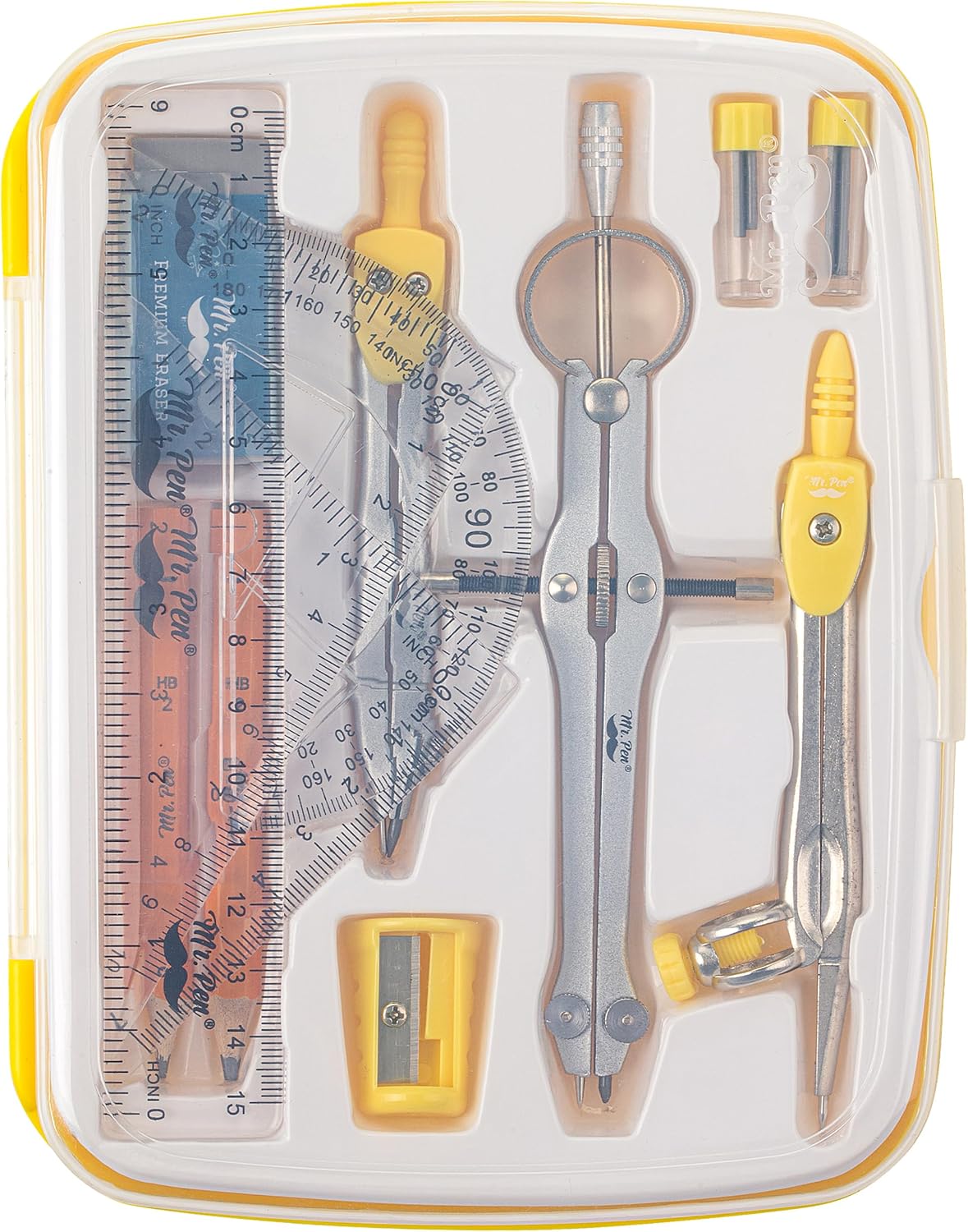 Mr. Pen- Geometry Set, 13 pcs, Compass for Geometry Compass, Geometry Kit Set with Shatterproof Storage Box, Math Compass, Geometry Set for School, Compass Math, Protractor and Compass Set