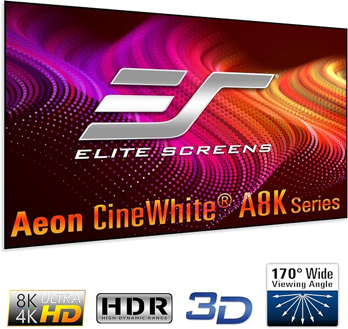 Elite Screens Aeon CineWhite A8K, 103" Diag, 16:9 Aspect Ratio, ISF Certified 8K Ultra HD Home Theater Fixed Frame Edge Free Projection Sound Transparent Perforated Weaved Screen, AR103H-A8K