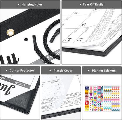 Ospelelf Desk Calendar 2025-2026 Wall Monthly Planner 12"x17" Leather Pad with Protective Cover 18 Months July 2025 to December 2026 Black