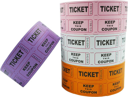 DNB 4000 Pairs Raffle Tickets - 4 Color Set of 1000 2 x 2 Inch 50/50 Double Roll Raffle Tickets - Purple/Pink/White/Orange
