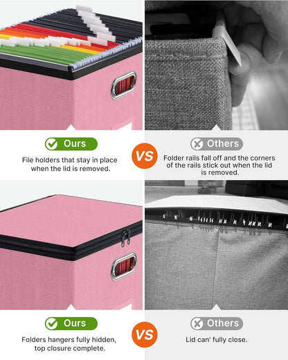 Oterri 1 Pack Large File Organizer Boxes with Lids, File Box with Mesh Pockets, Document Organizer Box for Legal/Letter Size Folders, Zippers Important Document Organizer (Pink, Without Folders)