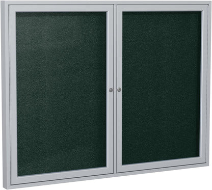 Ghent 48"x60" 2-Door Outdoor Enclosed Vinyl Bulletin Board, Shatter Resistant, with Lock, Satin Aluminum Frame - Ebony (PA24860VX-183), Made in the USA