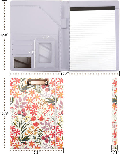 Padfolio for Women PU Leather Portfolio Cute Binder Foldable Recipe Clipboard Purple Phone Pocket