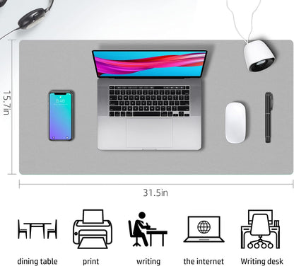Aothia Double-Sided PU Leather Desk Pad - Non-Slip Large Mouse Pad & Desk Mat for Office, Home - Waterproof, Easy to Clean, Durable Dual-Sided Surface (31.5" x 15.7", Grey)