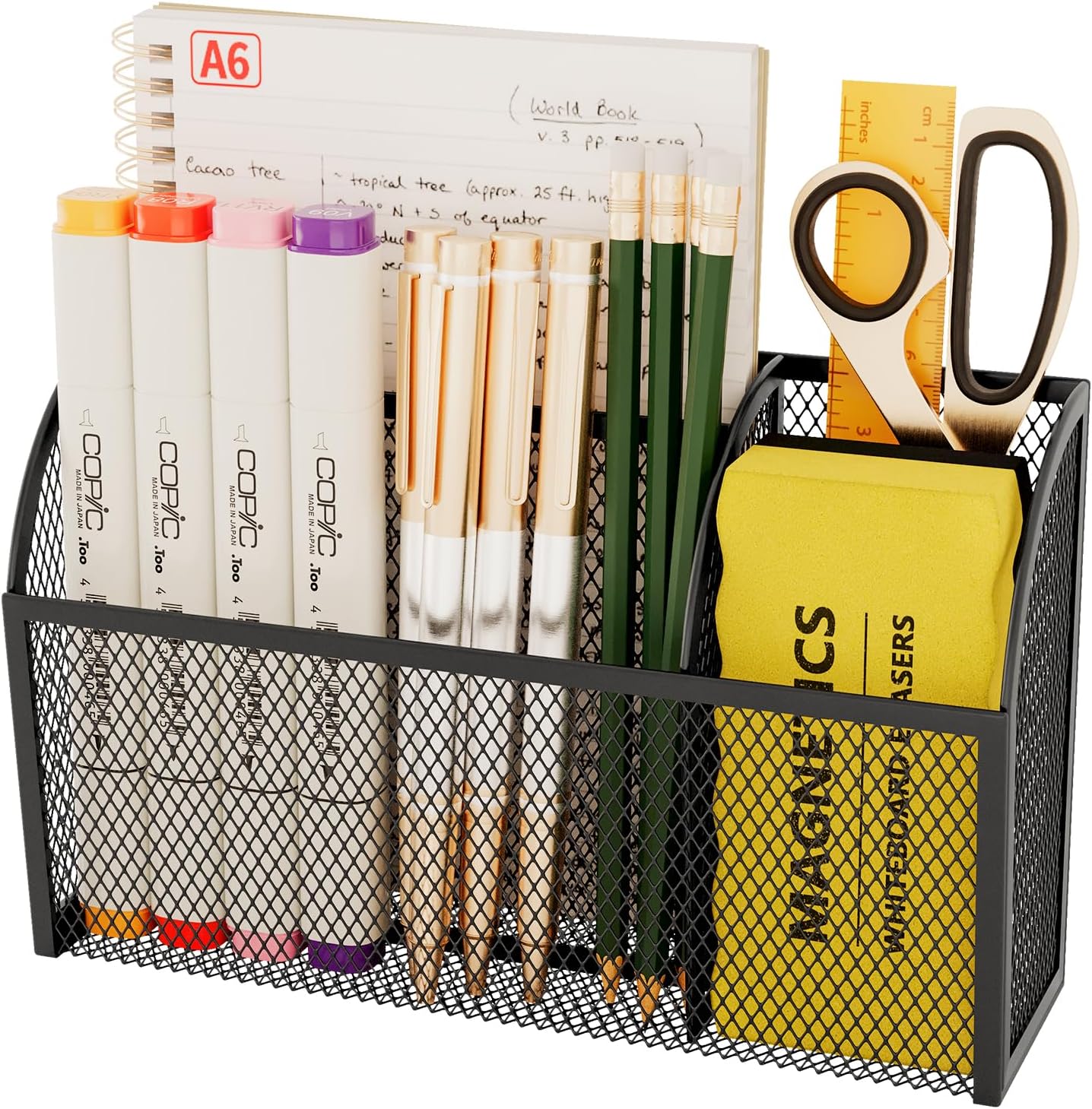 Magnetic Pencil Holder Markers Dry Erase Holder for Whiteboard 3-Grid Locker Organizer for Fridge, Home, School and Office