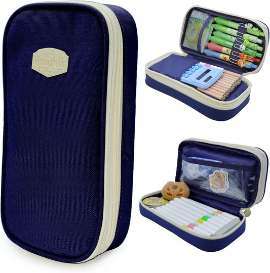 Large Capacity Pencil Case - Durable Zipper Aesthetic Pen Pouch, Big Storage Organizer for School, Office & Travel - Waterproof & Multi-Use (Blue)