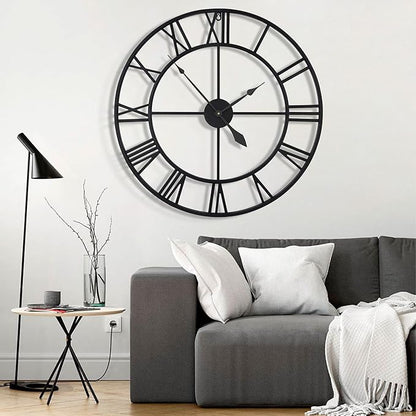40 Inch Large Wall Clock, Oversized Modern Round, Black Metal, Noiseless, Almost Non-Ticking Battery Operated, Roman Numerals, Clocks for Living Room, Bedroom, Wall Clock Decoration