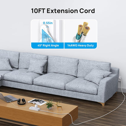 TROND Surge Protector Power Strip 10ft, ETL Listed, Flat Plug Long Extension Cord with 2 USB A and 1 USB C, 7 Widely-Spaced Outlets, Wall Mountable, 1700 Joules, White
