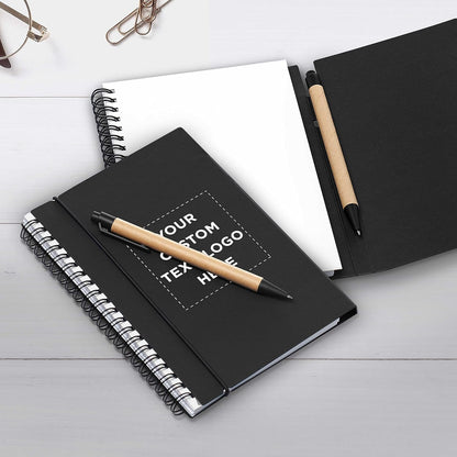 DISCOUNT PROMOS Custom Spiral Notebooks with Elastic Closure Set of 10, Personalized Bulk Pack - Perfect for School, Office, Business and More - Black