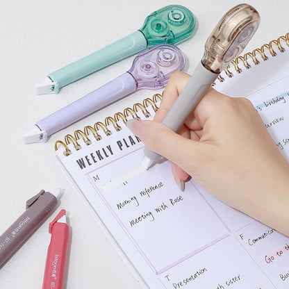 Temiary 4 Pcs White Correction Tape Pens, 6M/256" x 0.2" Smooth Pull Out Tape Pen, Easy to Use Applicator for Instant Corrections Back to School Office Supplies (Morandi)