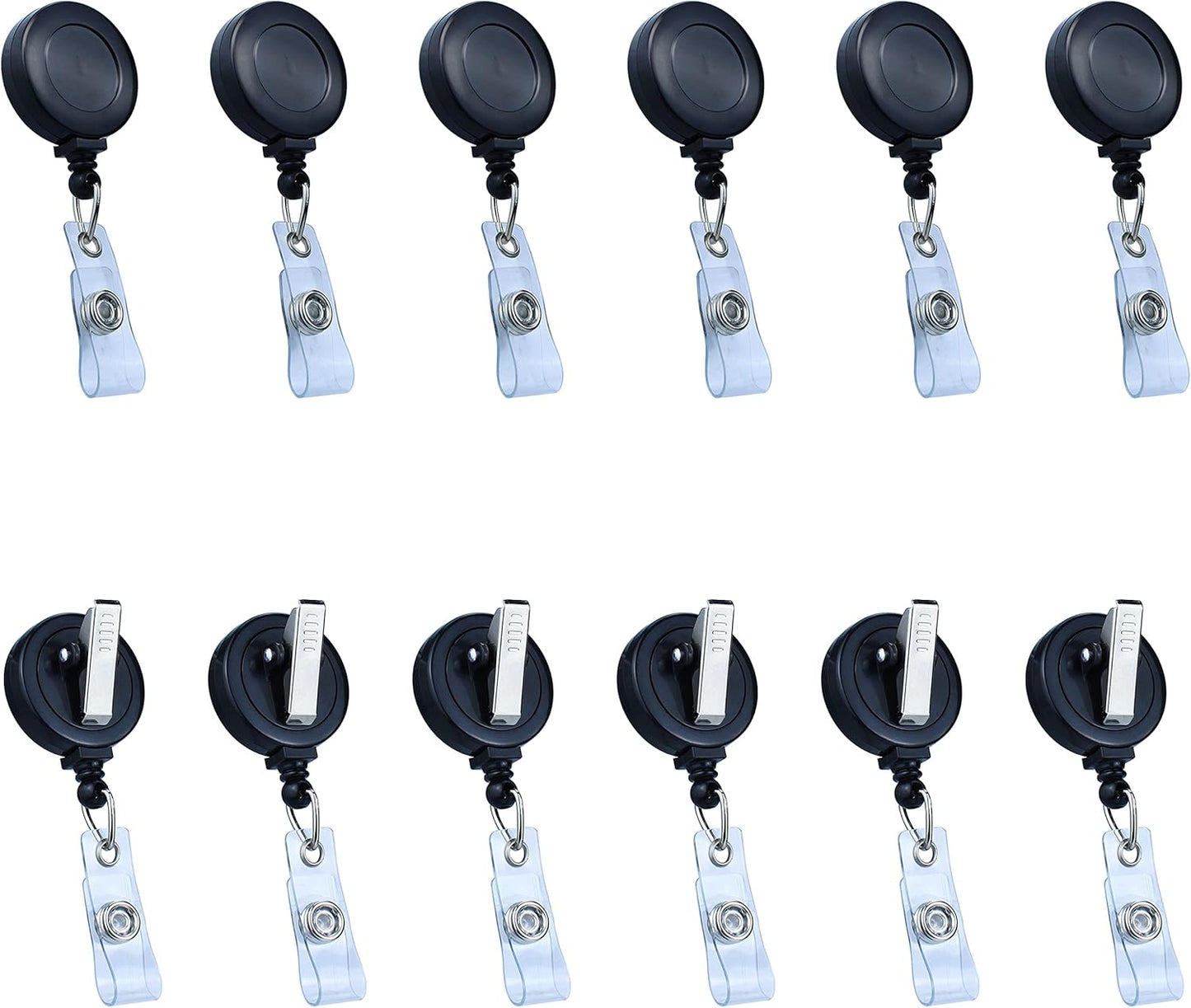 Badge Reels Retractable Badge Holder with Clip, Id Clips for Badges, Id Badge Reel, Retractable Id Badge Clip with Clear Vinyl Strap & Alligator Swivel, No Twist Dispenser (Black)