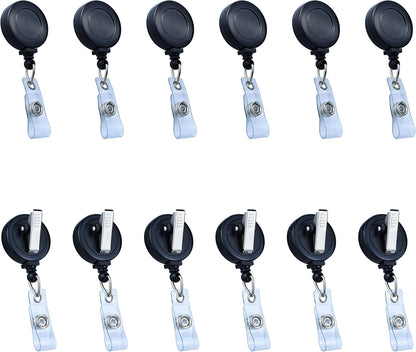 Badge Reels Retractable Badge Holder with Clip, Id Clips for Badges, Id Badge Reel, Retractable Id Badge Clip with Clear Vinyl Strap & Alligator Swivel, No Twist Dispenser (Black)