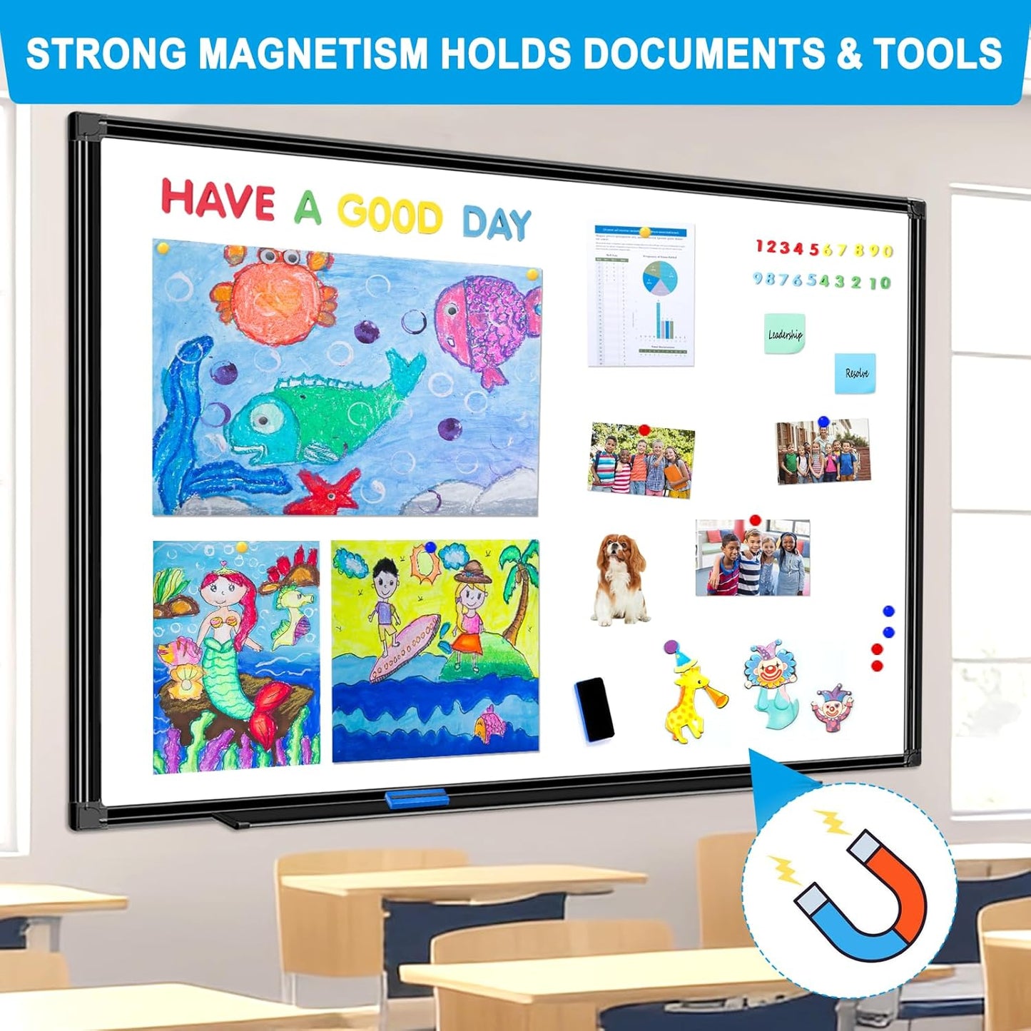 H-Qprobd 70"x40" White Board for Wall Large Magnetic Dry Erase Board with Black Aluminum Frame, Presentation Whiteboard Suitable for Home, Office, Classroom & Kitchen